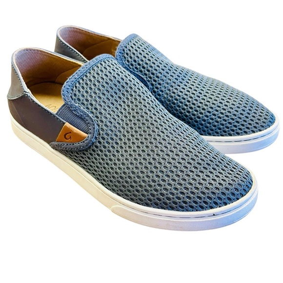 OluKai Pehuea Slip‎ On Sneakers Sz 7 Loafers Mesh Shoes Leather Perforated Gray - Picture 10 of 10
